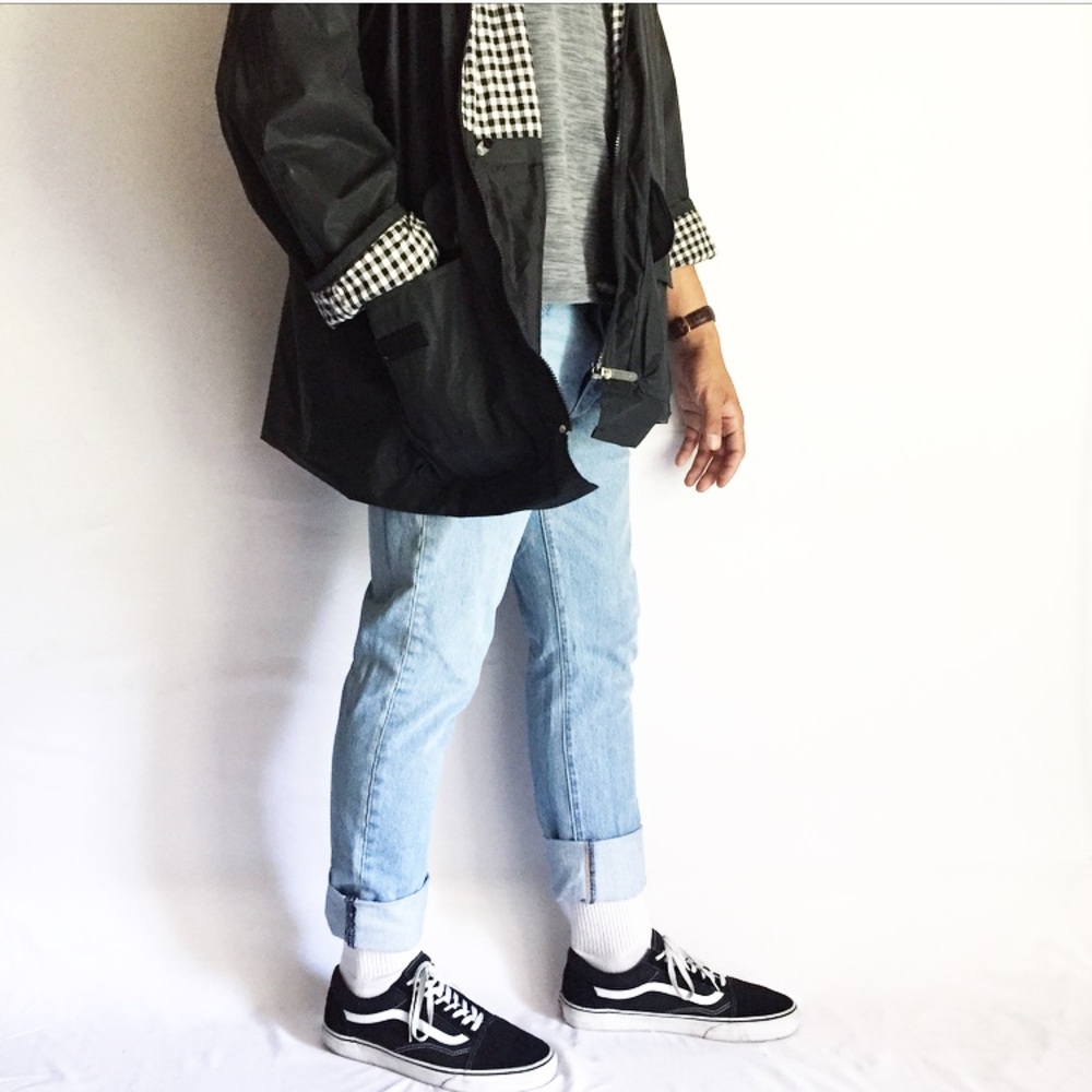 Totes black raincoat plaid/checkered lining XL